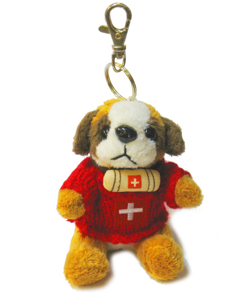 PORTE CLEF : FIGURINE CHIEN SAINT BERNARD EN FEUTRINE + COLLIER VERT